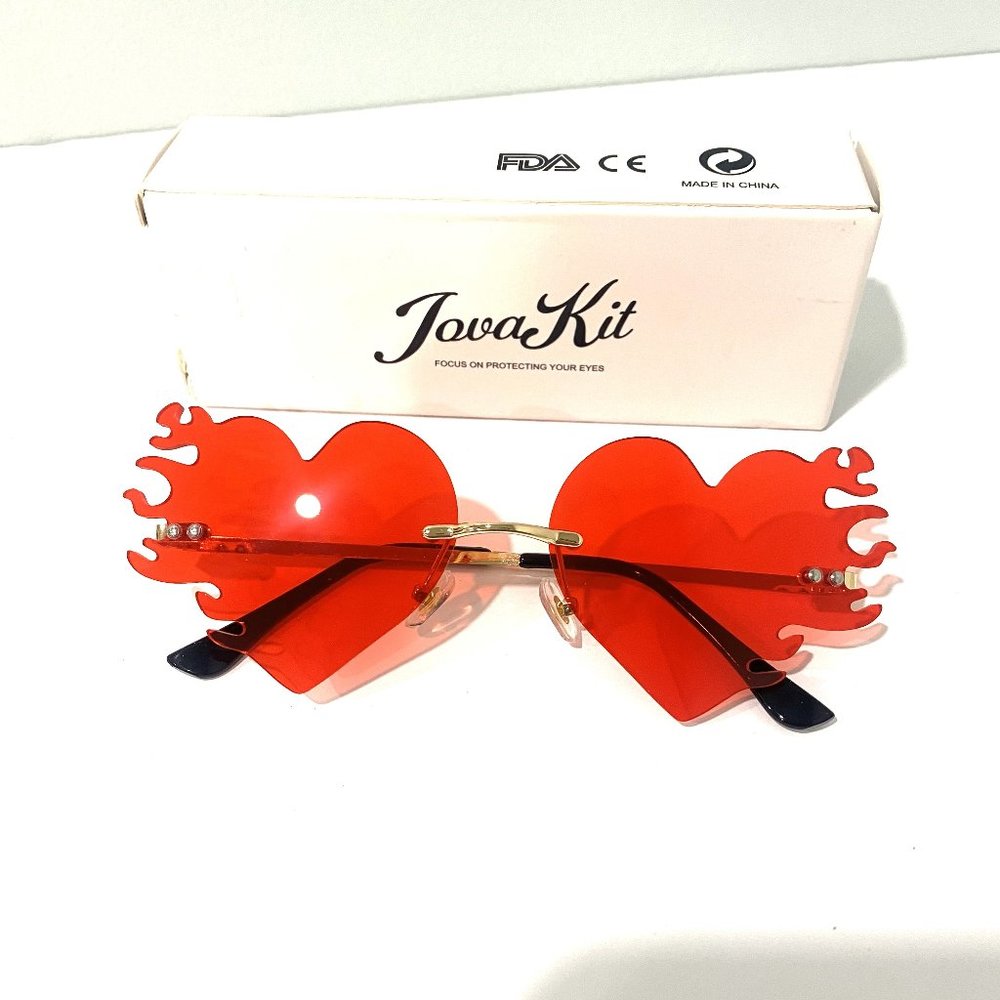 JOVAKIT Polarized Heart Sunglasses Rimless Flame Love Sunglasses Retro for Women